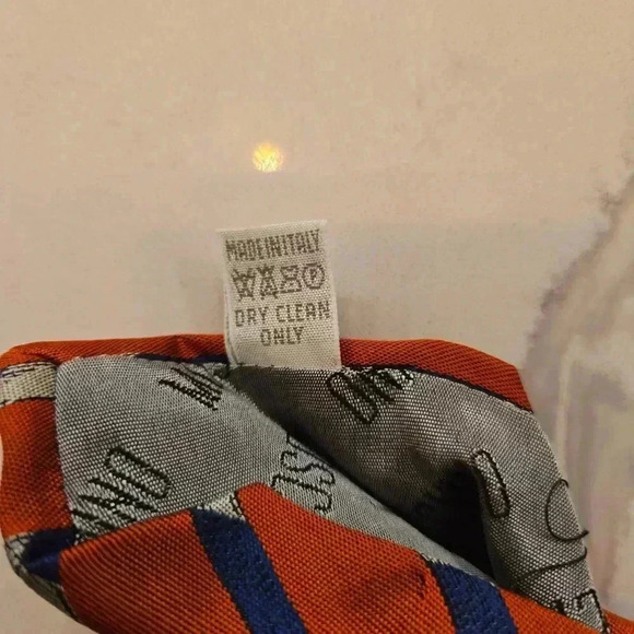 Moschino Mens 100% Silk Made In Italy Tie Burnt Orange Blue - Picture 6 of 7